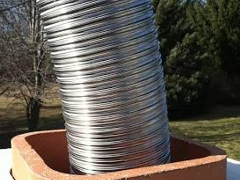stainless liner coil entering the clay flue tile on a chimney in Toms River, NJ