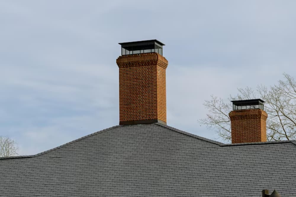 Brick chimney above the roofline on a home in Forked River, NJ
